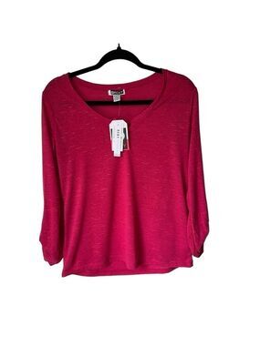 Roxy V-Neck Pink Roll Tab Long Sleeve T-Shirt Size Womens Medium NWT